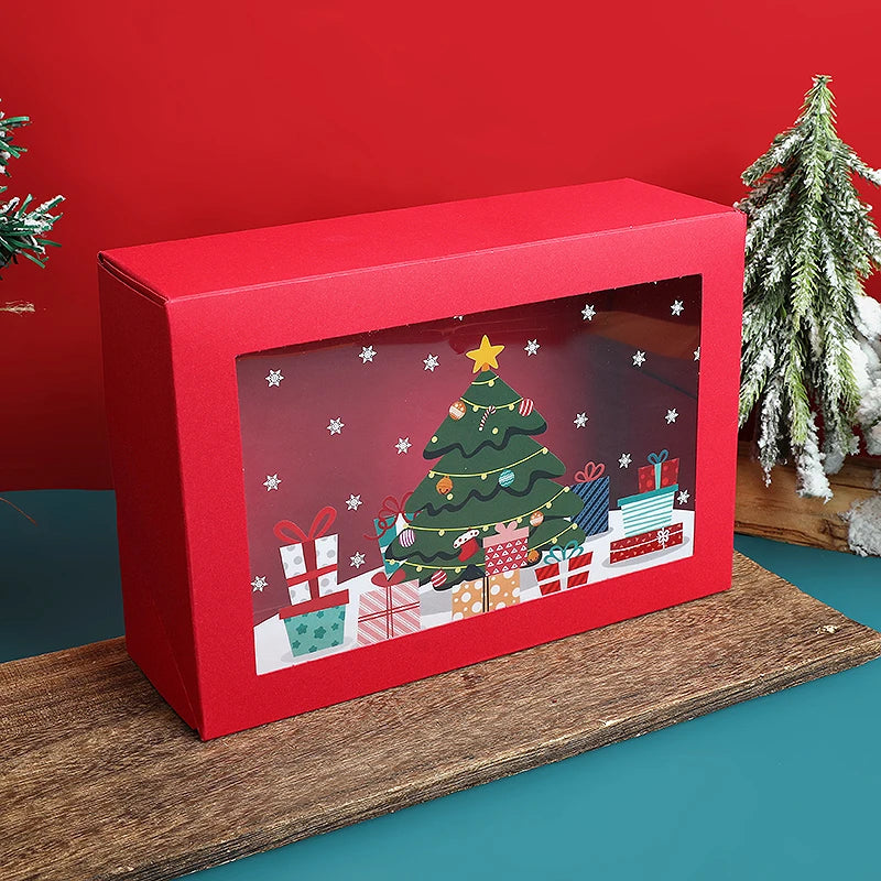 Caixa Pacote 1 Caixas de Biscoito de Natal Janela, Caixas de Presente de Papel Vermelho