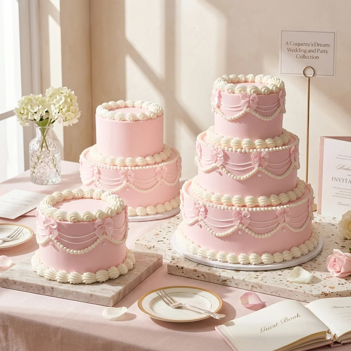 Enfeites Bolo Fake Cupcakes em Arco de Aniversário, Laços de Fita Rosa Claro, Decorações Altas para Arco