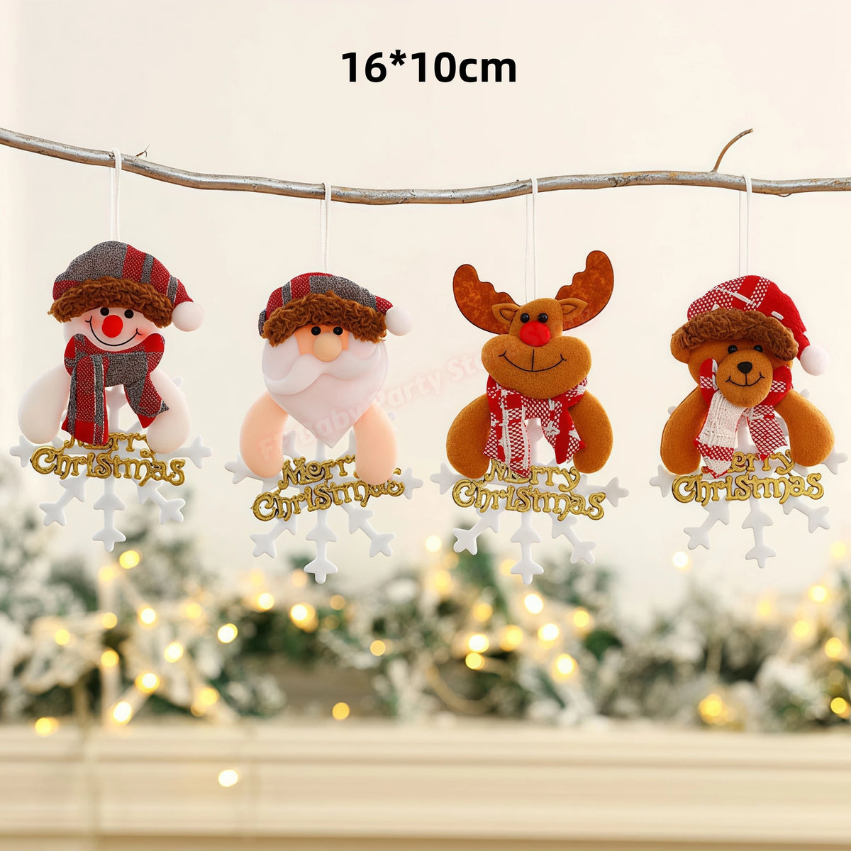 Kits Enfeites Natal Pelúcia Papai Noel e Neve Rena e Urso com Roupinha Verde e Vermelho