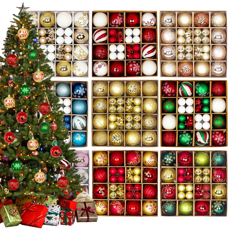 Bolas Natal 44 Unidades de Bolas para Enfeitar Árvore de Natal, Ouro Branco, Tamanho Real