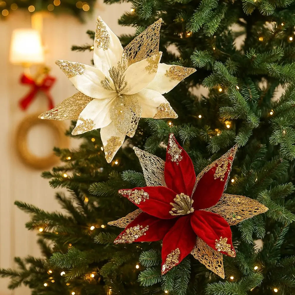 Florais artificiais veludo 1 polinésia de Natal, decoração florais artificiais de Natal, enfeites