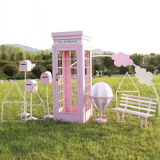 Cabine Telefônica Britânica Antigo Retro Rosa Estilo britânico antigo vintage foto cabine