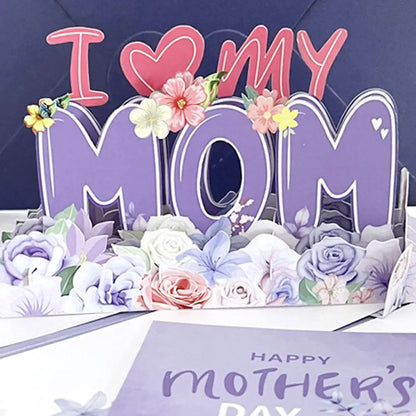 Cartão Dia das Mães, Cartão de Aniversário para Mamãe, Cartão Pop-Up 3D Roxo, Presente