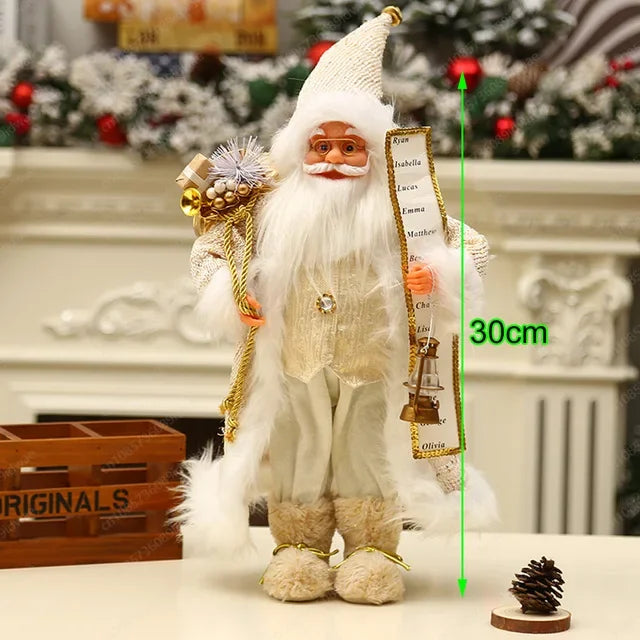 Boneco Papai Noel Figura de Papai Noel Bonita em Pé, Colecionável, Boneca de Papai Noel para Mesa de Escritório, Lantejoulas Prateadas