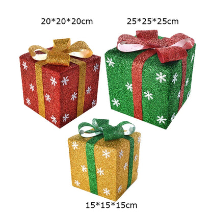 Caixa de presente de PVC de 3 tamanhos para loja de decoração de Natal, floco de neve