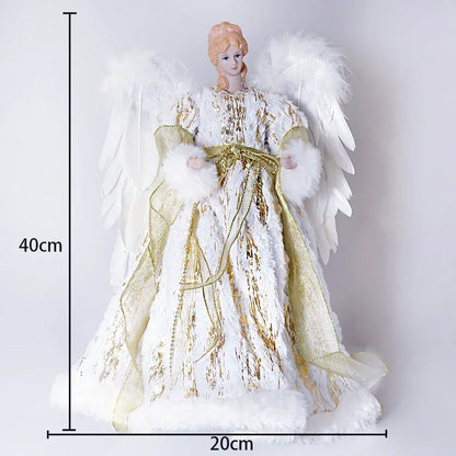 Enfeite de árvore de anjo de Natal asas douradas, elegante estatueta anjo vestido verde