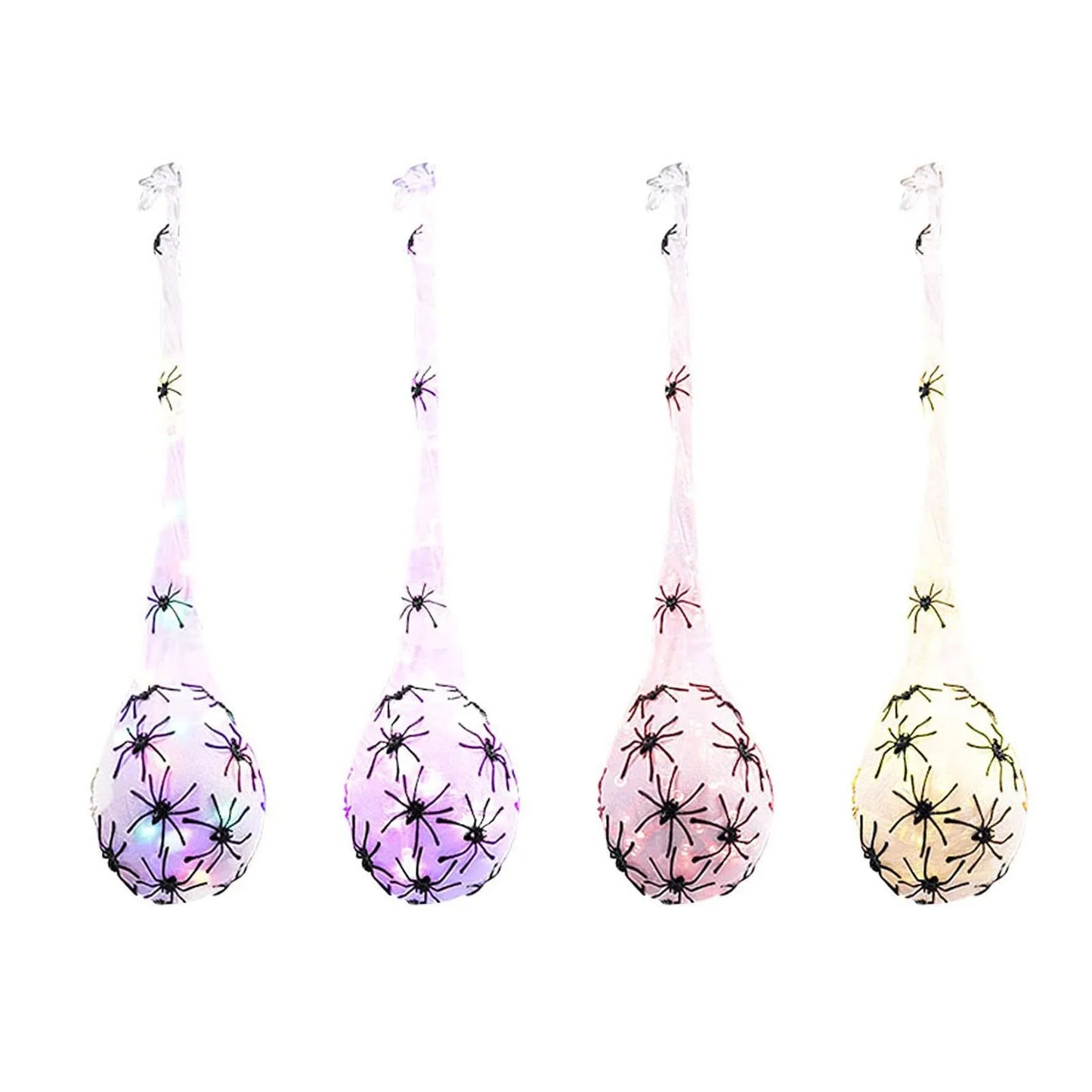 Decoração de Halloween para pendurar sacos de ovo de aranha iluminados, 3 peças sacos