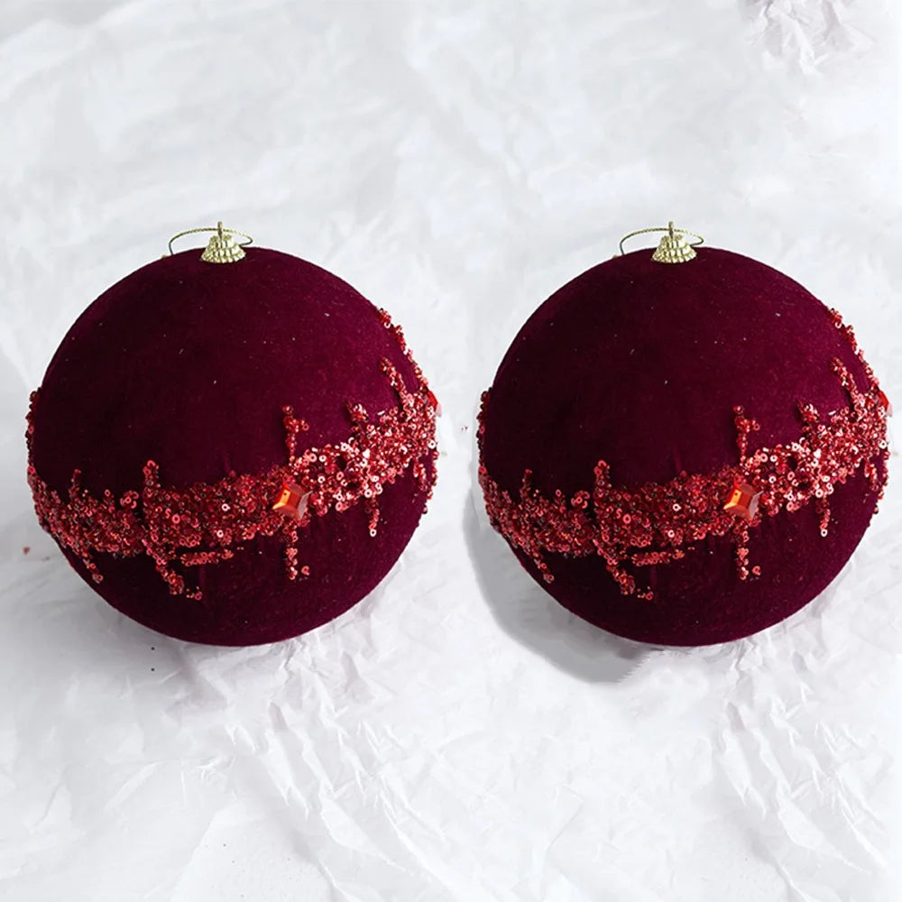 Bola de Natal Vinho vermelho Pingente De Bola De Natal De Veludo, Enfeites De Árvore
