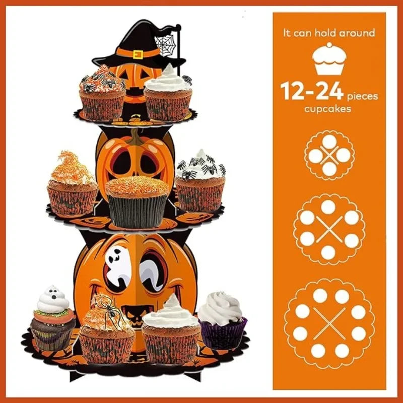 Suporte de Cupcake de Halloween de 3 Camadas Torre e Bolo Torre Morcego de Abóbora