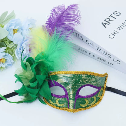 Máscara emplumada Carnaval desenho Carnaval Verde Roxo Amarelo PVC
