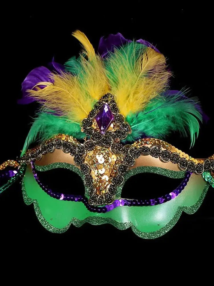 Máscara De Carnaval Veneziana Colorido de Pena Brilho Com 18*25cm