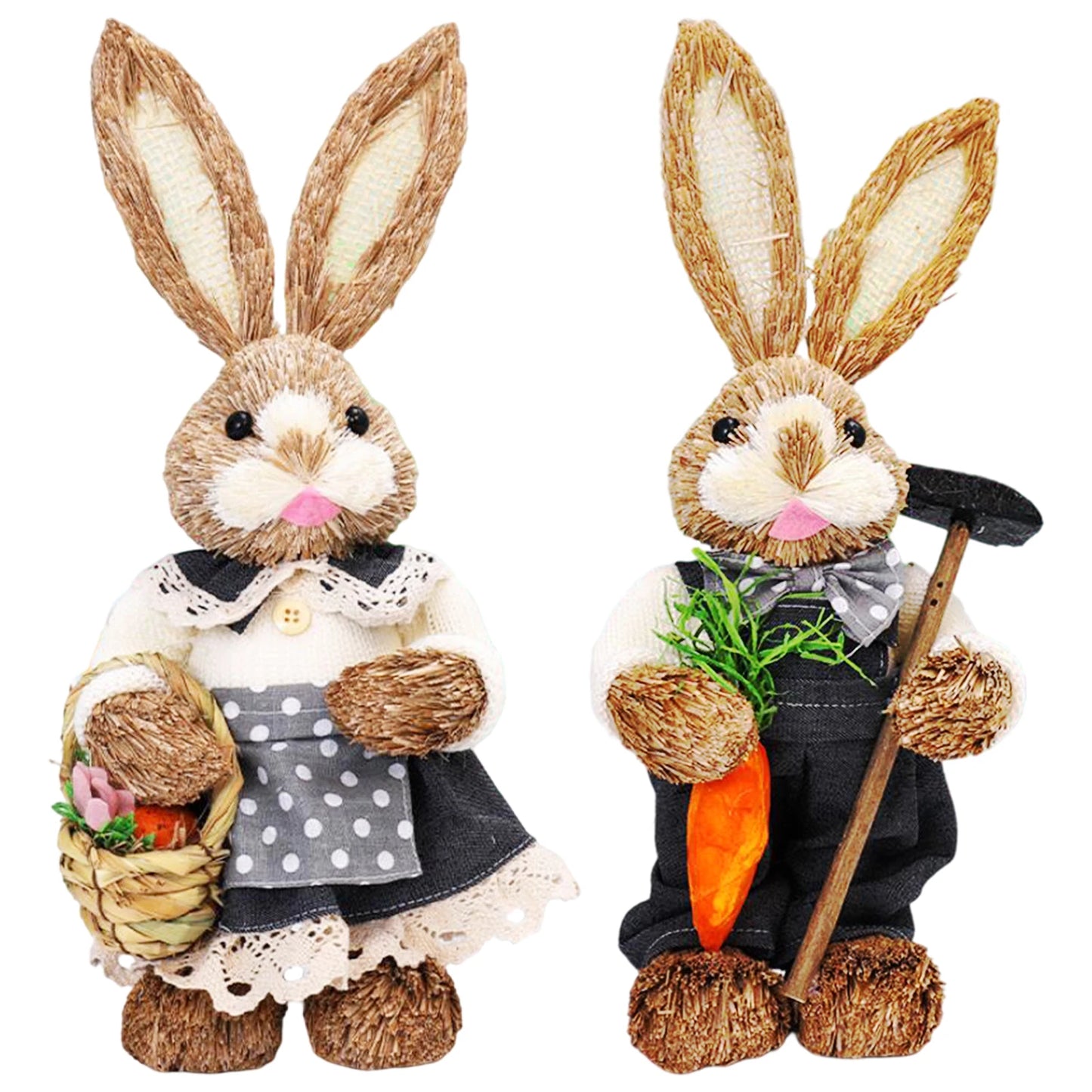 Casal De Coelhos De Páscoa Decoração Enfeite Coelhinhos - 35cm