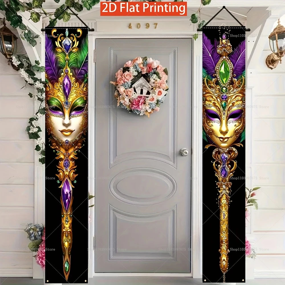 Faixas 2 Placas de Varanda para Carnaval, Placas Coloridas para Baile de Máscaras, Banners Festivos para Porta