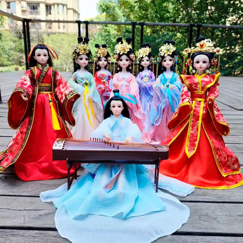 Boneca chinesa para menina, de boneca da Ásia com sapatos de suporte, cocar, boneca