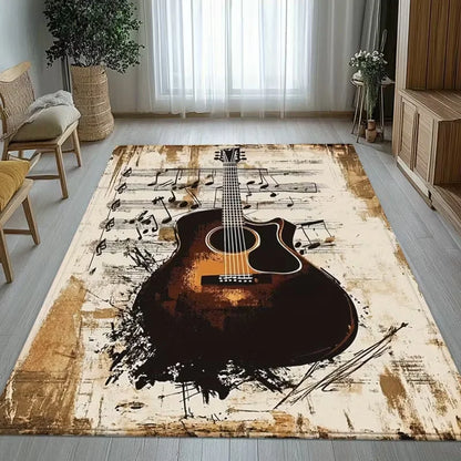 Tapete Marrom Sala de Violão Instrumentos, Tapetes Decorativos Tapete Lavável 9cmx1.5m