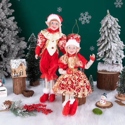 Conjunto de 2 elfos de Natal de 66 cm, adorável elfos vermelhos e verdes para pendurar