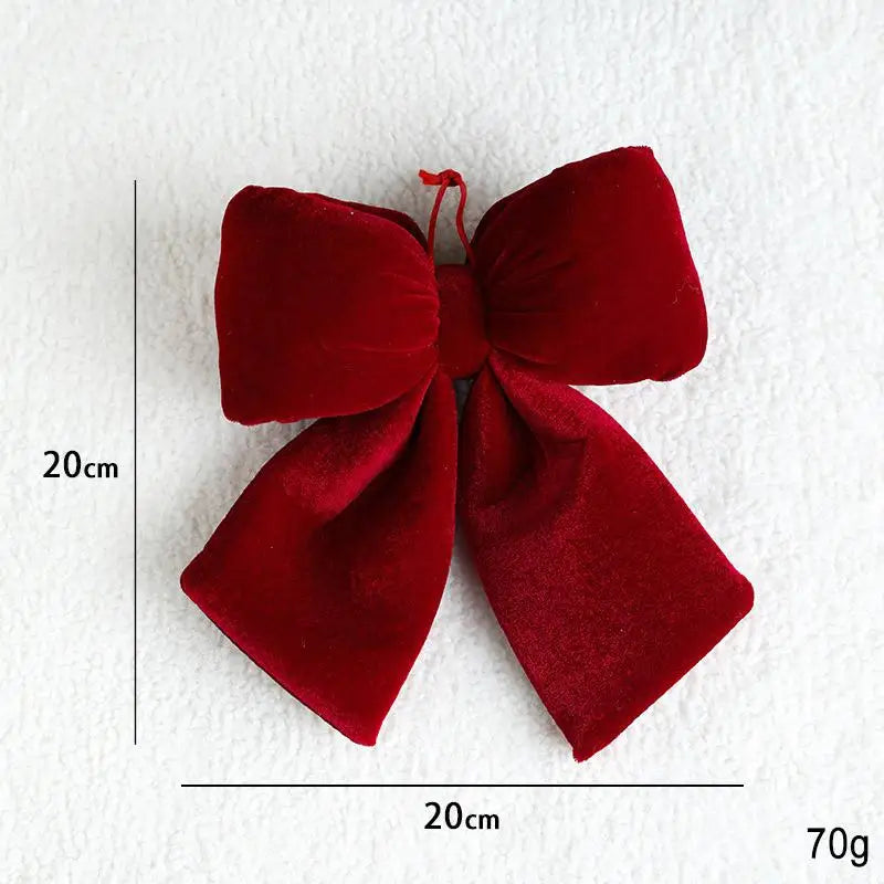 Laço de Natal em Veludo Vermelho, Decoração Luxuosa para Porta, Enfeite Árvore de Natal