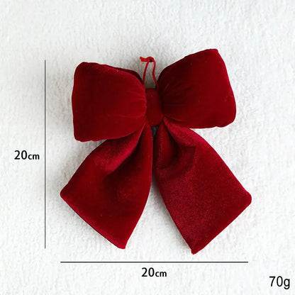 Laço de Natal em Veludo Vermelho, Decoração Luxuosa para Porta, Enfeite Árvore de Natal