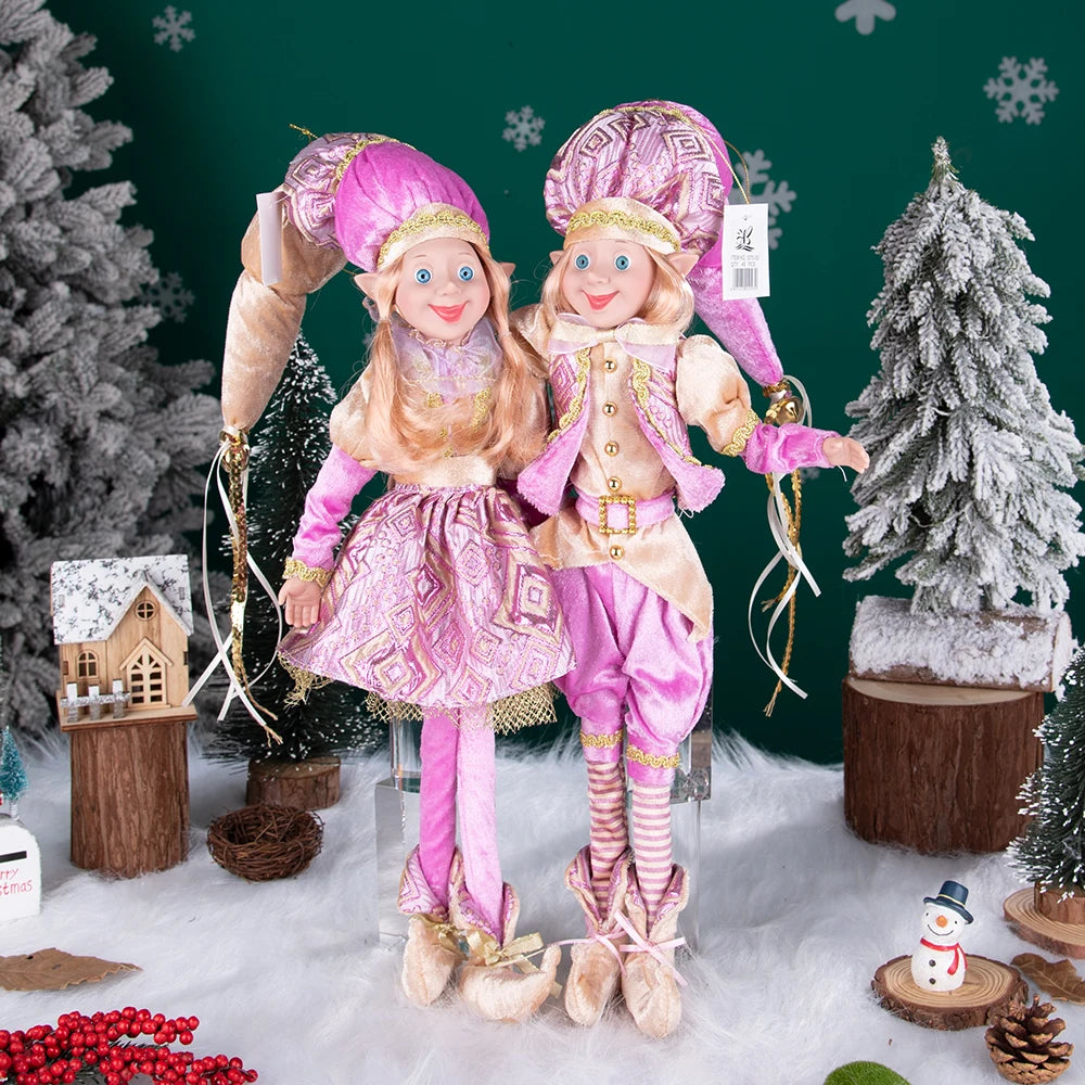 Conjunto de 2 elfos de Natal de 66 cm, adorável elfos vermelhos e verdes para pendurar