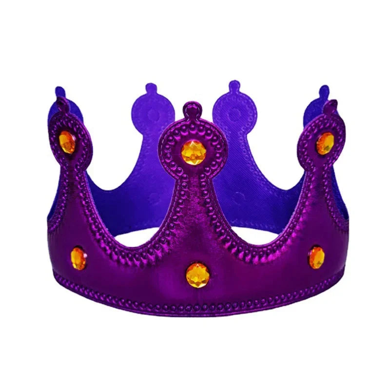 Coroa Veludo Chapéu Rei Rainha Príncipe Princesa Plástica Ajustável Festa Rainha Dourada