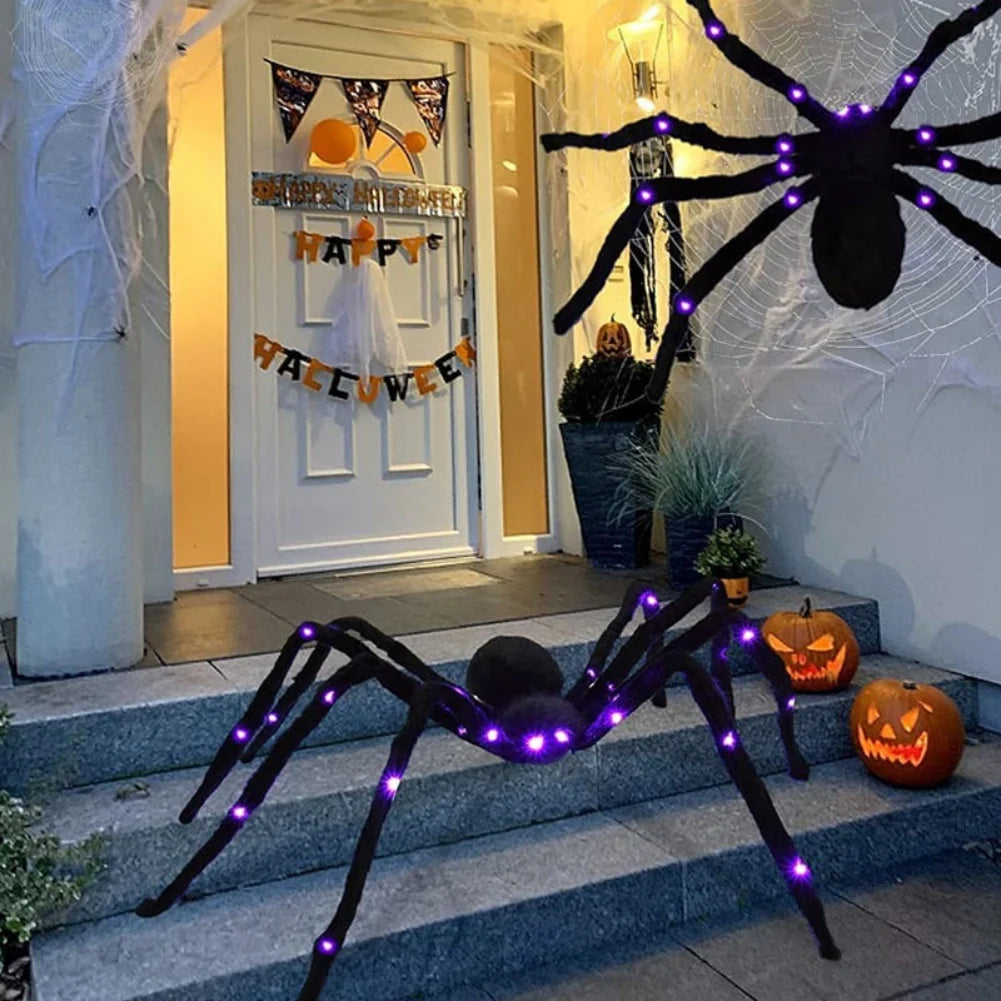 Aranhas Grandes Iluminadas de Halloween Adereços de Aranha Peluda Realista Halloween