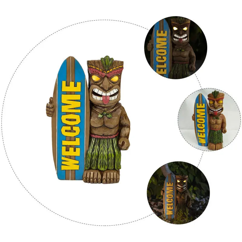 Estátua de Prancha de Surf Tiki de Boas-vindas, Estátua de Jardim Com Enfeites