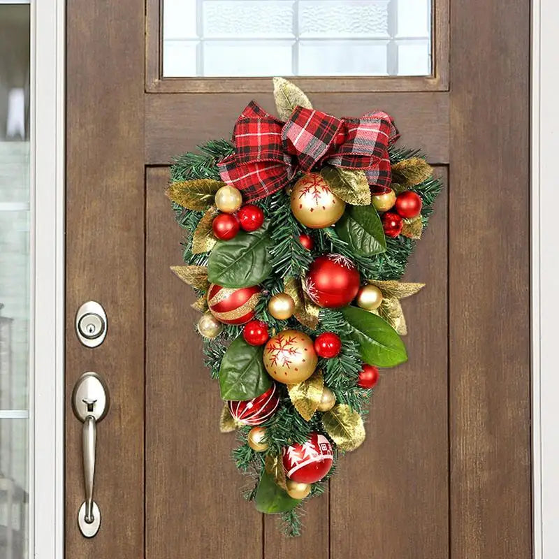Guirlanda Natal cabeça para baixo, enfeites para pendurar na porta da frente, decorações