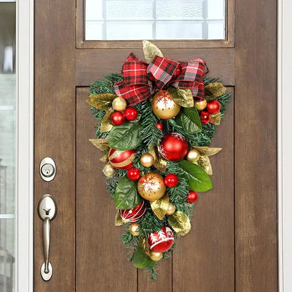 Guirlanda Natal cabeça para baixo, enfeites para pendurar na porta da frente, decorações