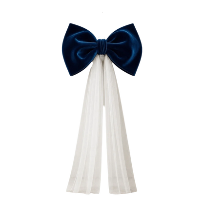 Laço de Veludo com Cauda Longa em Tule/Organza, Ornamento para Árvore de Natal e Shopping