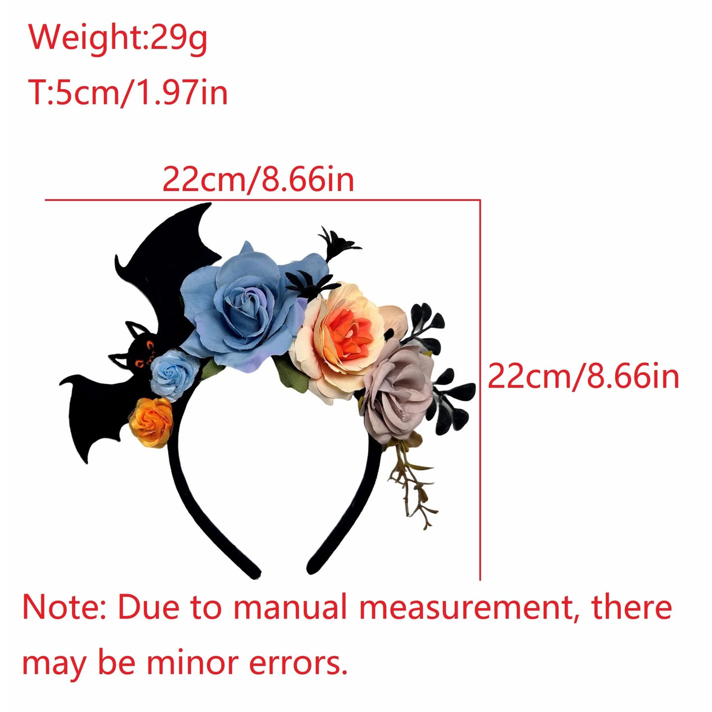 Tiara de Halloween morcegos aranhas rosa halo flores coroa cabeça gótica rosa morcego