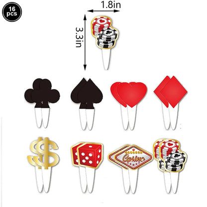 Cassio Poke 25 Peças de topo de cupcake com glitter, tema Vegas, palitos de dente e palitos