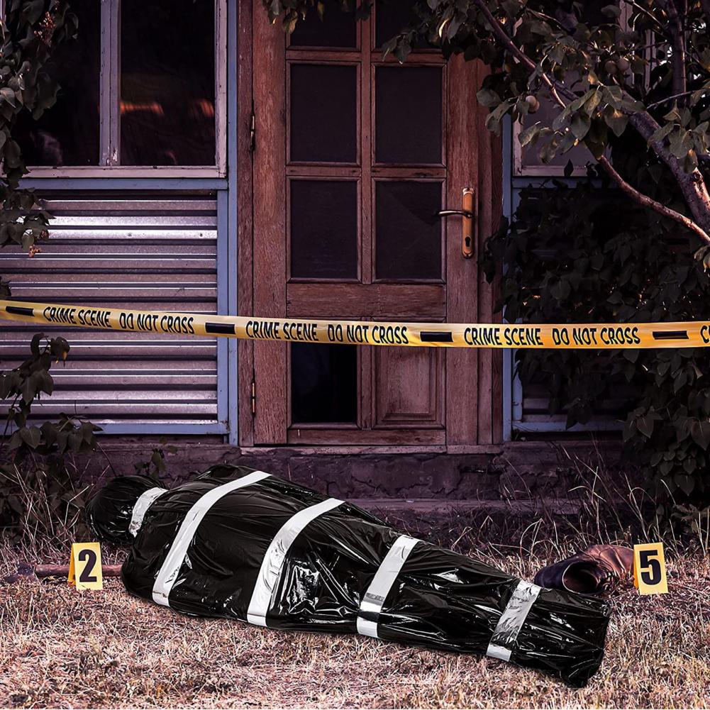 Cadáver Decorações de Halloween, adereços de vítimas mortas, cadáver falso assustador, saco de cadáver falso assustador para exterior/interior assombrado