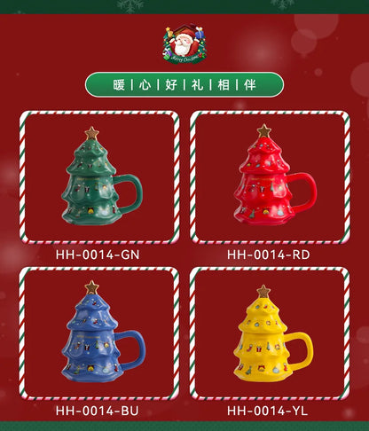 Canecas de Cerâmica em Formato de Árvore Natal Tampa e Detalhes Coloridos Capacidade/*401ml*500ml