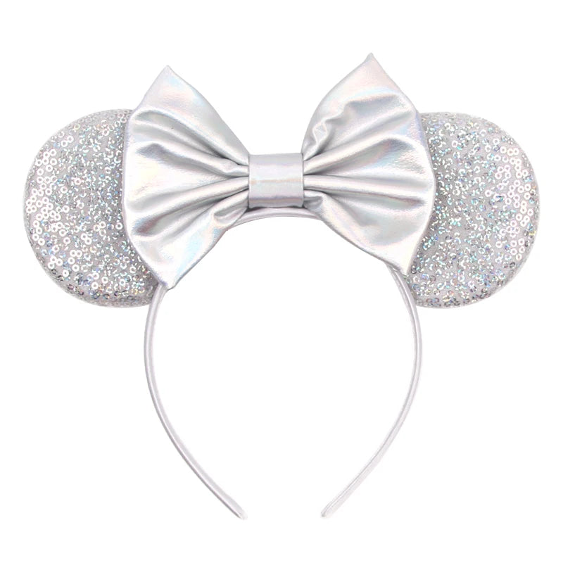 Tiara de orelhas de Disney iluminada de luxo com laço piscante e estampa de bolinhas