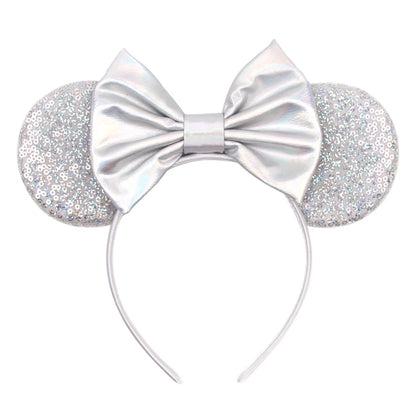 Tiara de orelhas de Disney iluminada de luxo com laço piscante e estampa de bolinhas