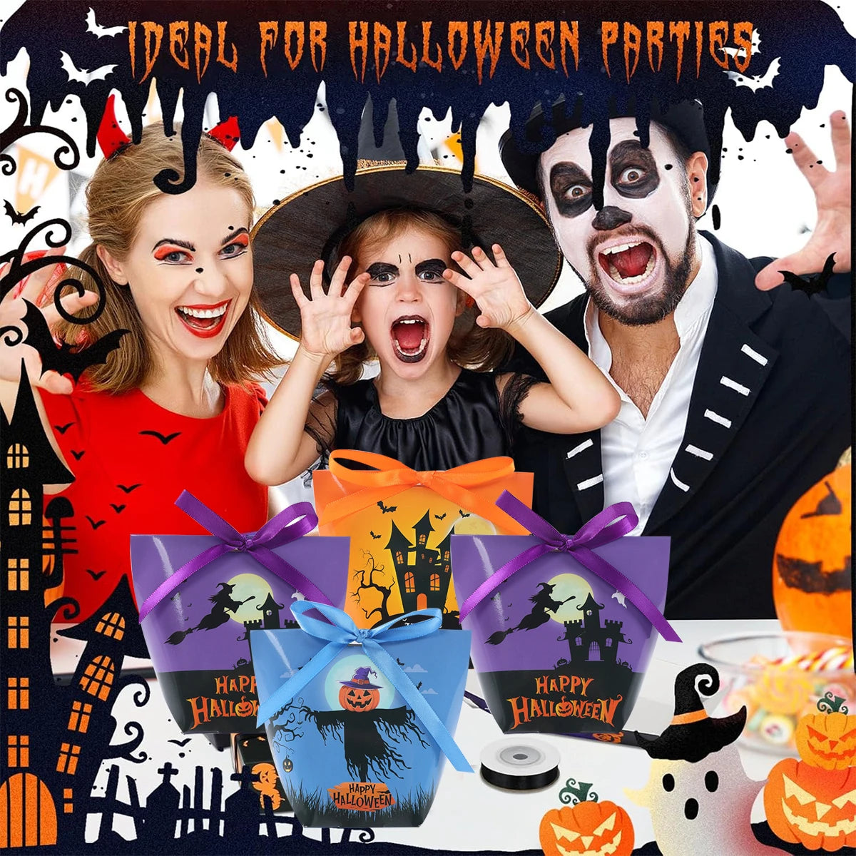 Sacos de doces de Halloween 6 peças, lembrancinhas de festa de Halloween para doces