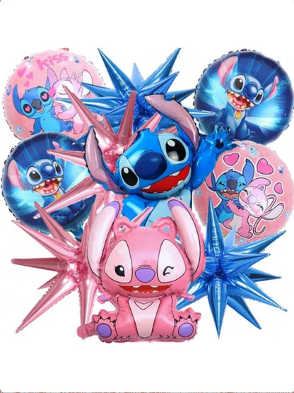 Lilo Stitch e Angel Kit 5 Balões Metalizados Aniversário Festa Decoração Balão Bexiga