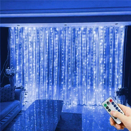 Cortina luz led pisca ou fixa 300 leds 3x3m Natal Festas Decorações USB  (Branco frio)