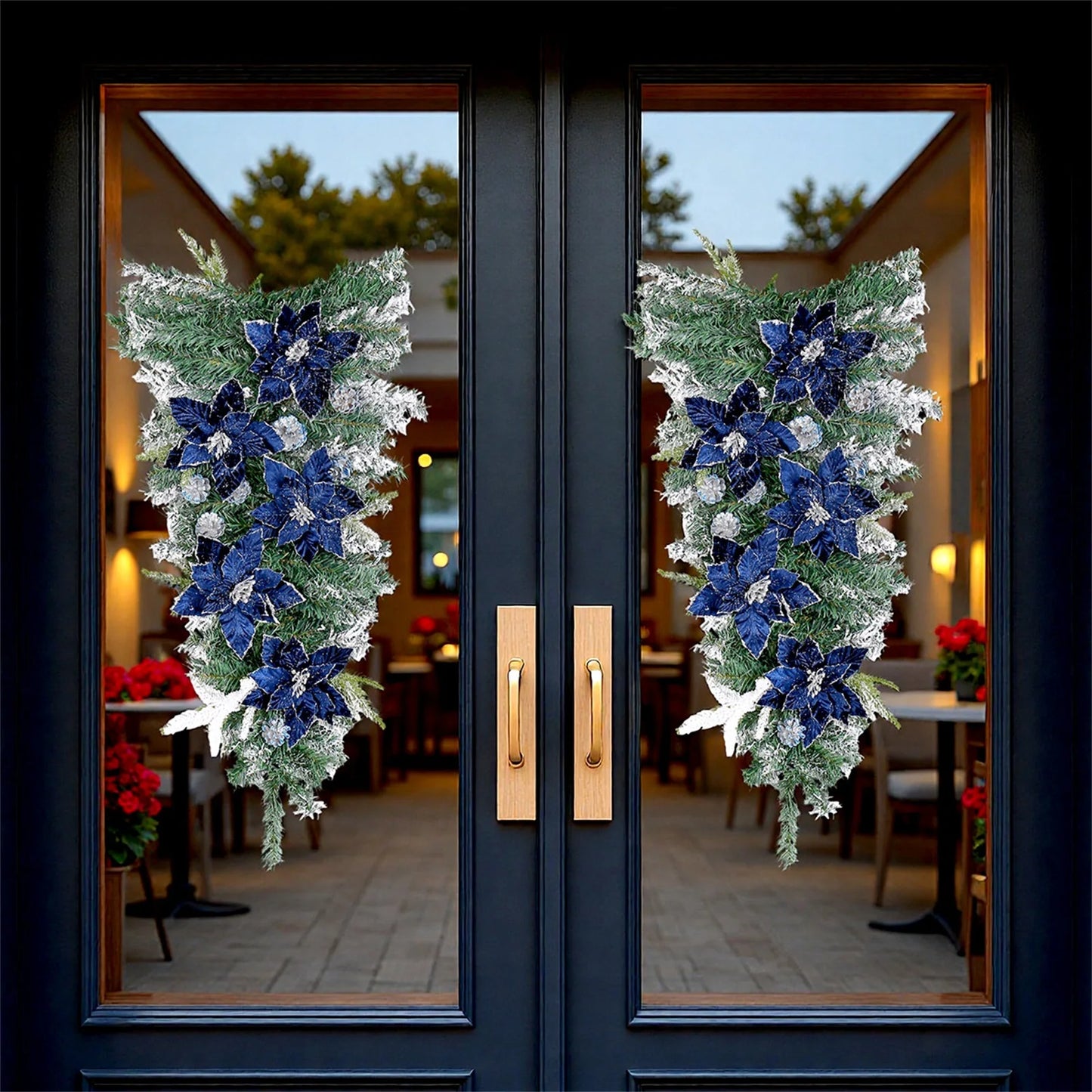 Guirlanda de Natal Azul Escuro em forma de gota para escadas de Natal, guirlandas Natal