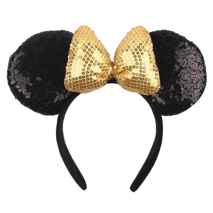 Tiara de orelhas de Disney iluminada de luxo com laço piscante e estampa de bolinhas