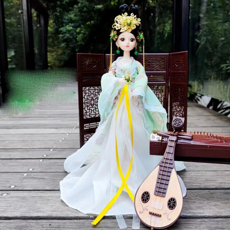 Boneca chinesa para menina, de boneca da Ásia com sapatos de suporte, cocar, boneca