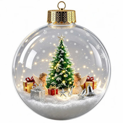 Bola de Natal Acrílica Transparente Iluminada (com Cerca de 8cm a 10cm), Enfeite de Natal Tipo Bola de Natal