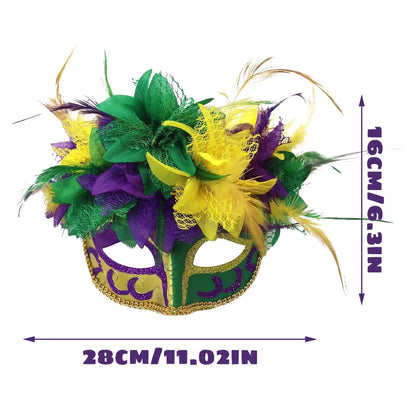 Bandanas de carnaval, roxo, amarelo, verde, penas falsas, para carnaval e máscara