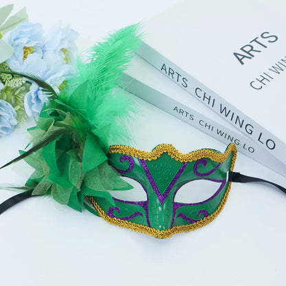 Máscara emplumada Carnaval desenho Carnaval Verde Roxo Amarelo PVC