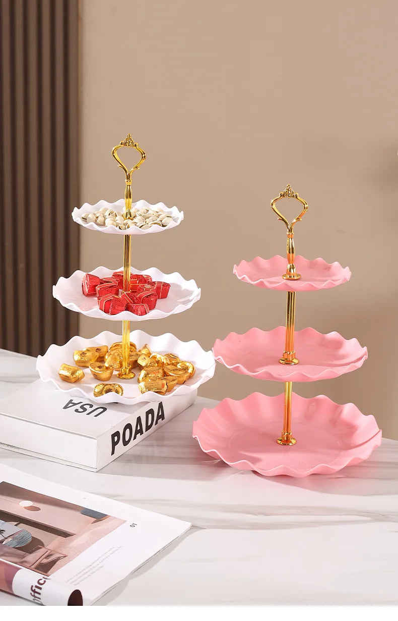 Prato de Frutas de 3 Camadas Estilo Nórdico Fruteira Suporte Frutas Pratos de Mesa Talheres