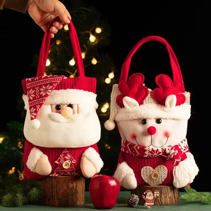 Sacolinha de Natal para Doces Lembrancinha Feltro 3D - 29x22cm, Kit Sacolas Natalinas de Tecido