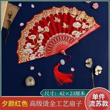 Leque Ventilador de mão de desempenho elegante borboletas de flores bronzeadoras