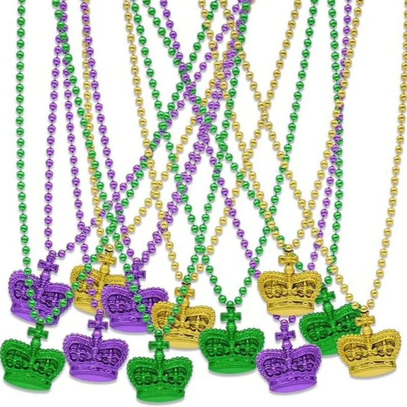 3 peças de contas de carnaval, 83 cm, ouro metálico, verde, roxo, contas de carnaval