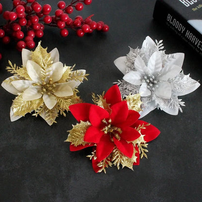Flor de Poinsétia Artificial Conjunto de 5/10/20 peças Flores para Decoração de Árvore de Natal e Guirlanda