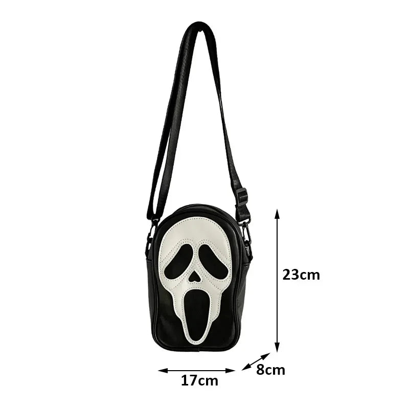 Bolsa transversal com rosto de fantasma refletivo de Halloween para mulheres e homens